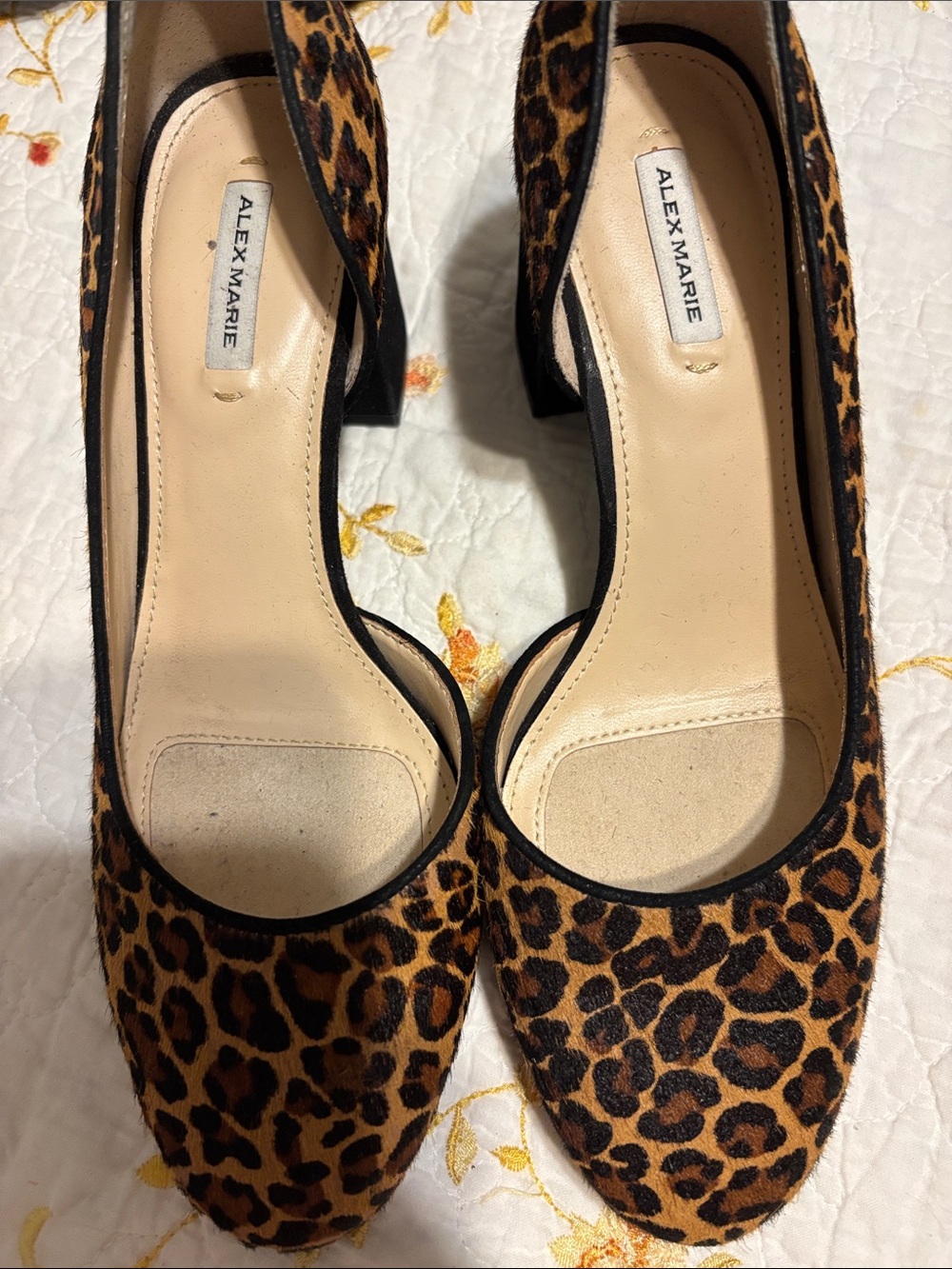 Alex Marie Leopard Print Block Heel Pumps - Tan/Black